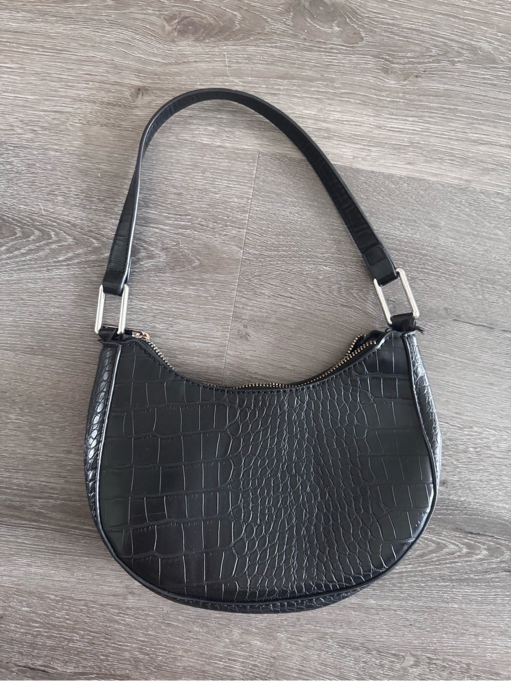 Pull&Bear Black Croc-Embossed Mini Shoulder Bag